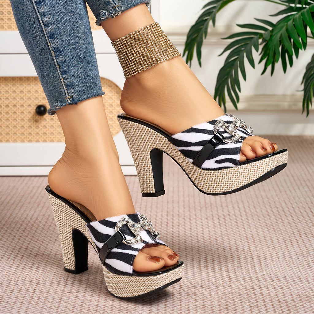 Elegant Women'S Zebra Print High-Heeled Sandals for Outdoor Wear, Women Shoes