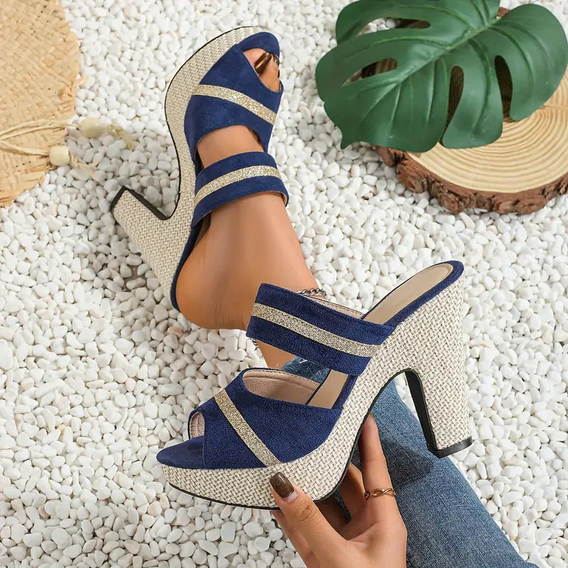 Elegant Women'S Casual And Comfortable High-Heeled Sandals for All Seasons, Featuring a Bohemian Style with Thick Soles, Perfect for Parties And Nightclubs., Women Shoes
