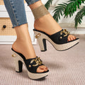 Elegant Women's Metal Chain Embellished High Heel Sandals, Women Shoes
