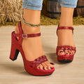 Elegant Comfortable Women's Chunky Heel Sandals | Woven Open-Toe Shoes for Parties Weddings Proms Beach Travel