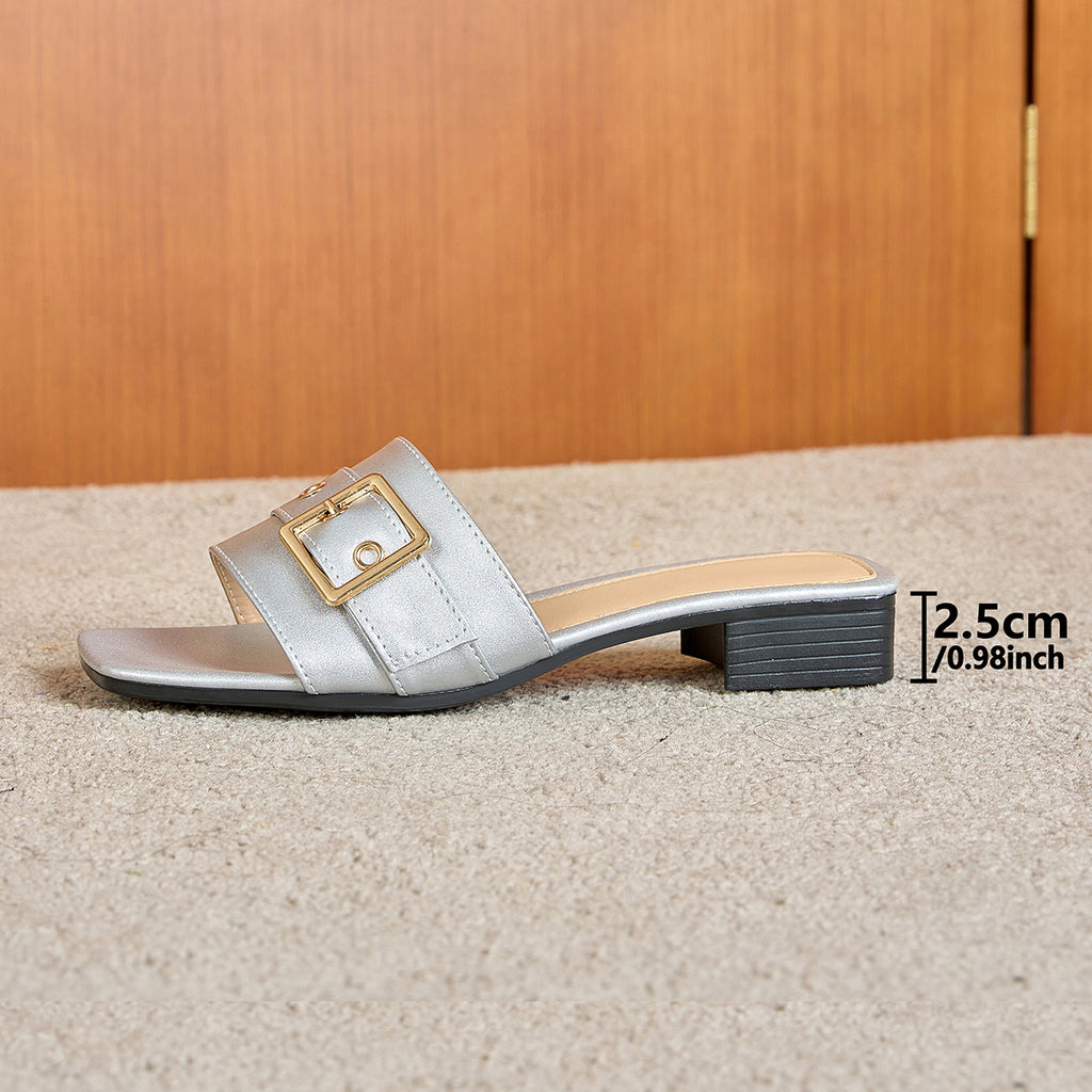 Elegant Women's Fashion Square Buckle Slippers, Women Shoes