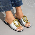 Elegant Women'S Square-Toed Sandals with a Large Golden Buckle, Women Shoes