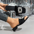 Elegant Women's Square-Toe Shoes with Buckle, Women Shoes