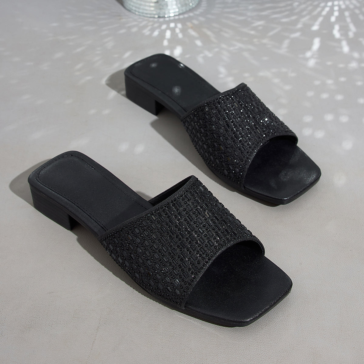 Elegant Women'S Eye-Catching Rhinestone Square-Toe Sandals, Women Shoes