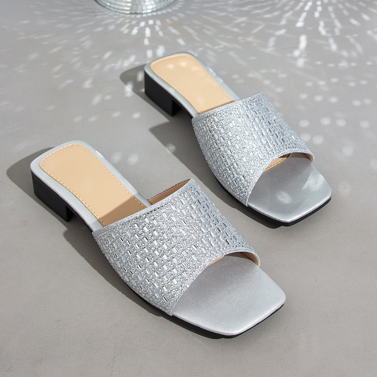 Elegant Women'S Eye-Catching Rhinestone Square-Toe Sandals, Women Shoes