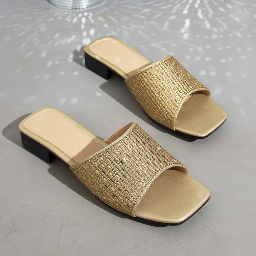 Elegant Women'S Eye-Catching Rhinestone Square-Toe Sandals, Women Shoes