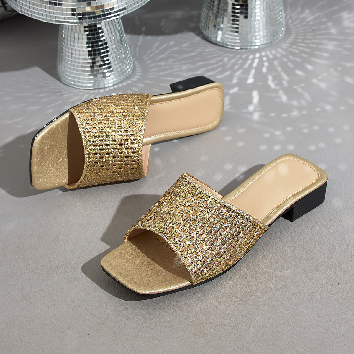 Elegant Women'S Eye-Catching Rhinestone Square-Toe Sandals, Women Shoes