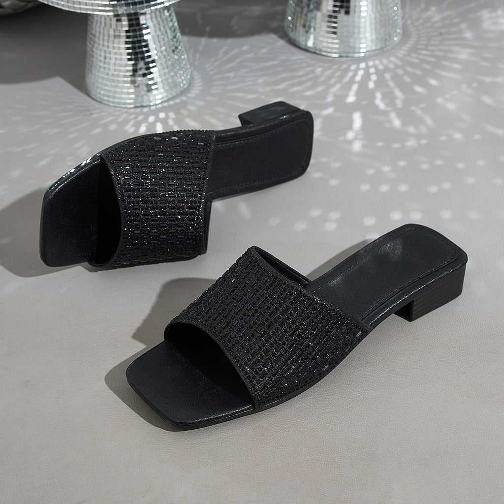 Elegant Women'S Eye-Catching Rhinestone Square-Toe Sandals, Women Shoes