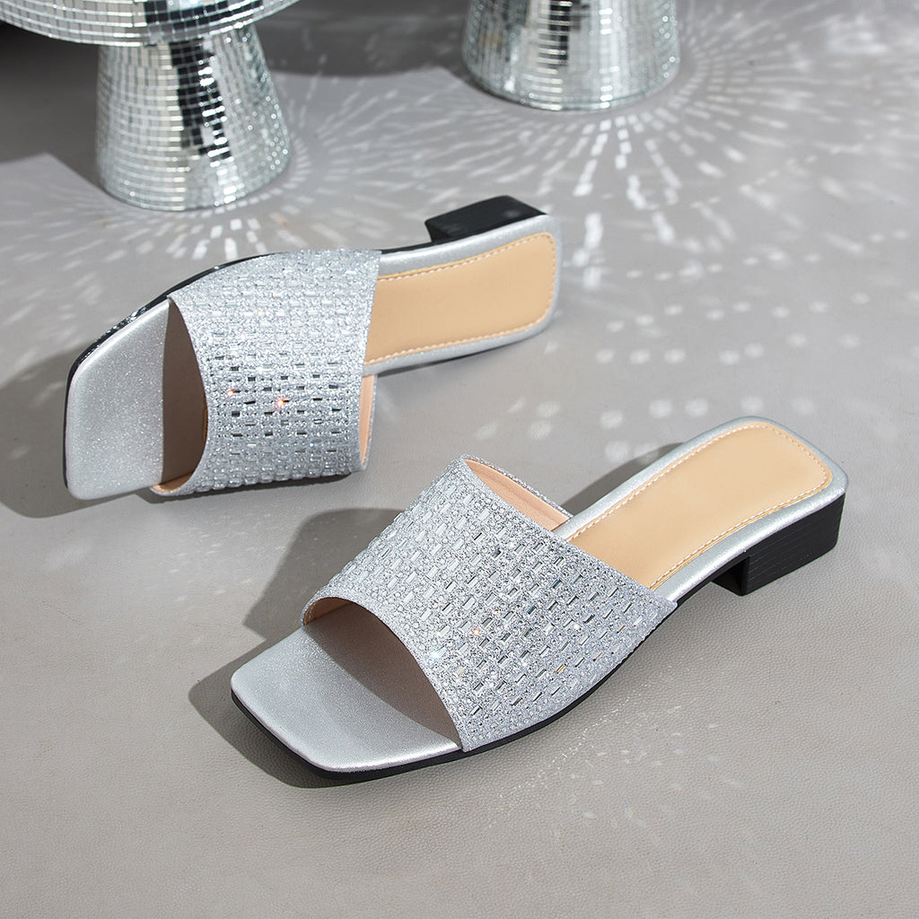 Elegant Women'S Eye-Catching Rhinestone Square-Toe Sandals, Women Shoes