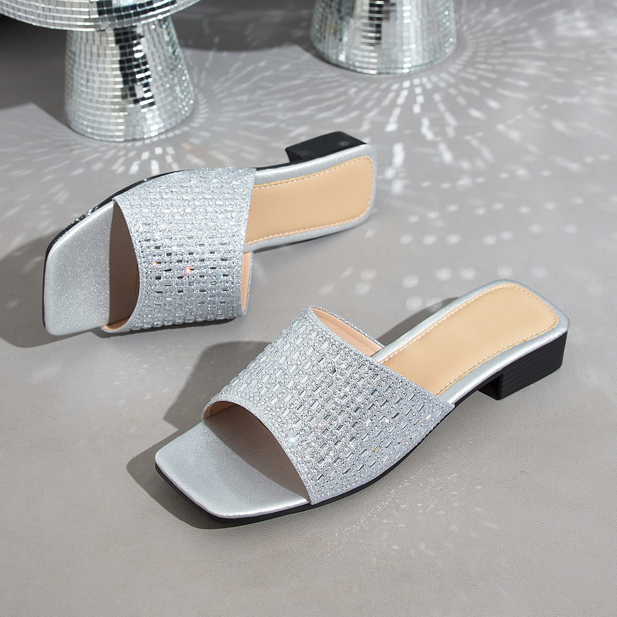 Elegant Women'S Eye-Catching Rhinestone Square-Toe Sandals, Women Shoes