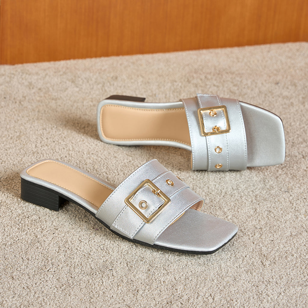 Elegant Women's Fashion Square Buckle Slippers, Women Shoes