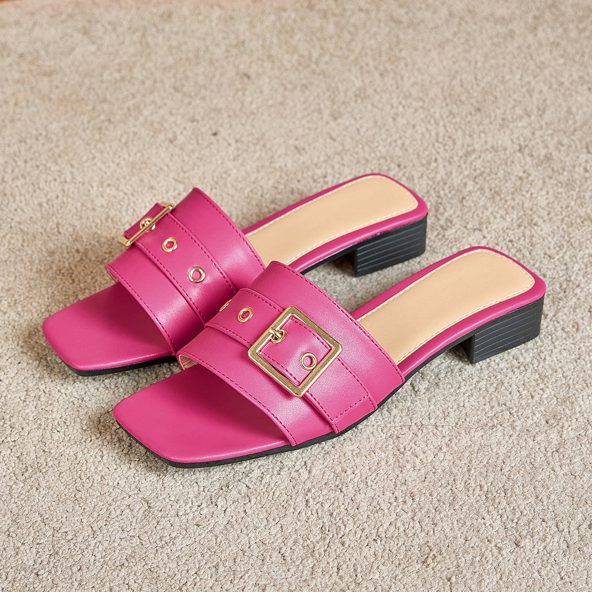 Elegant Women's Fashion Square Buckle Slippers, Women Shoes