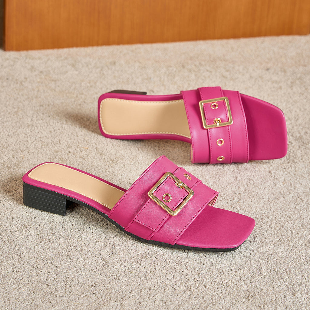 Elegant Women's Fashion Square Buckle Slippers, Women Shoes