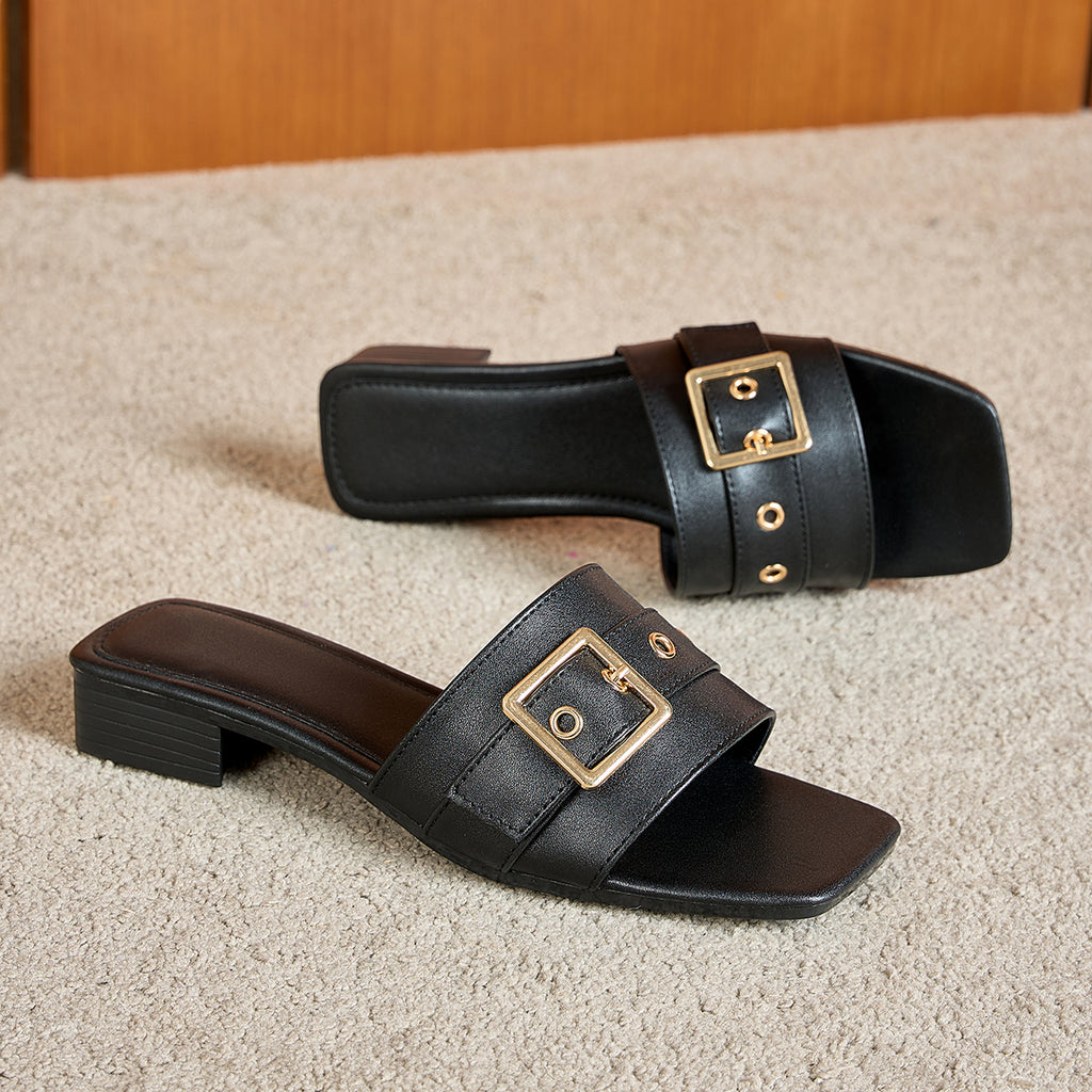 Elegant Women's Fashion Square Buckle Slippers, Women Shoes
