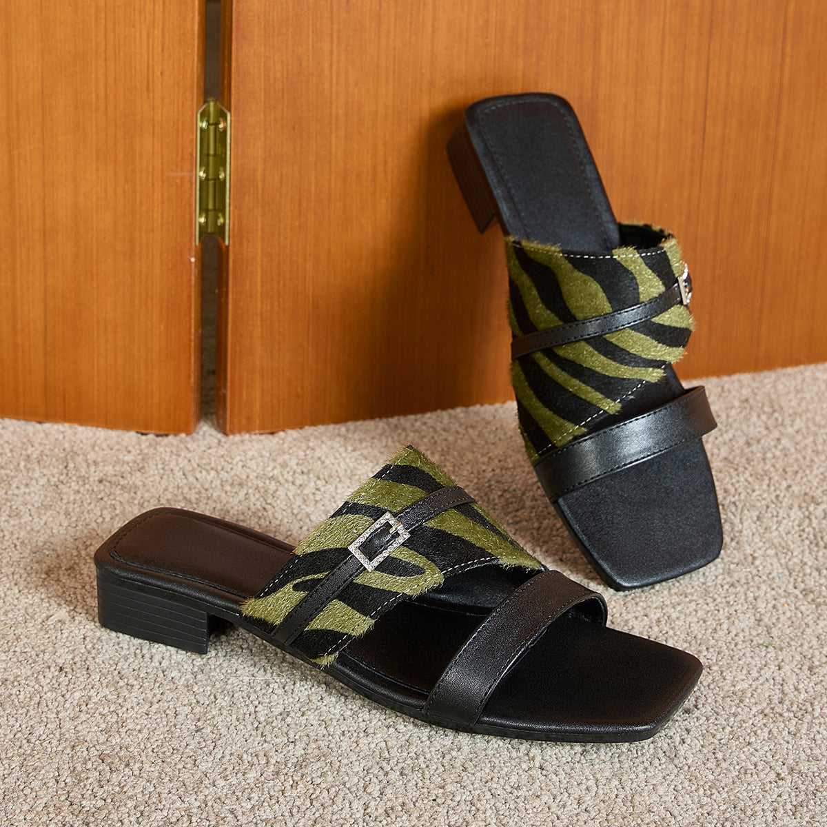 Elegant Women's Zebra Print Webbing Slide Sandals, Women Shoes