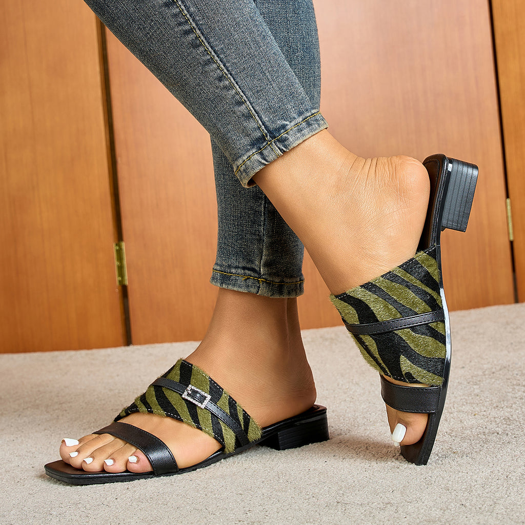 Elegant Women's Zebra Print Webbing Slide Sandals, Women Shoes