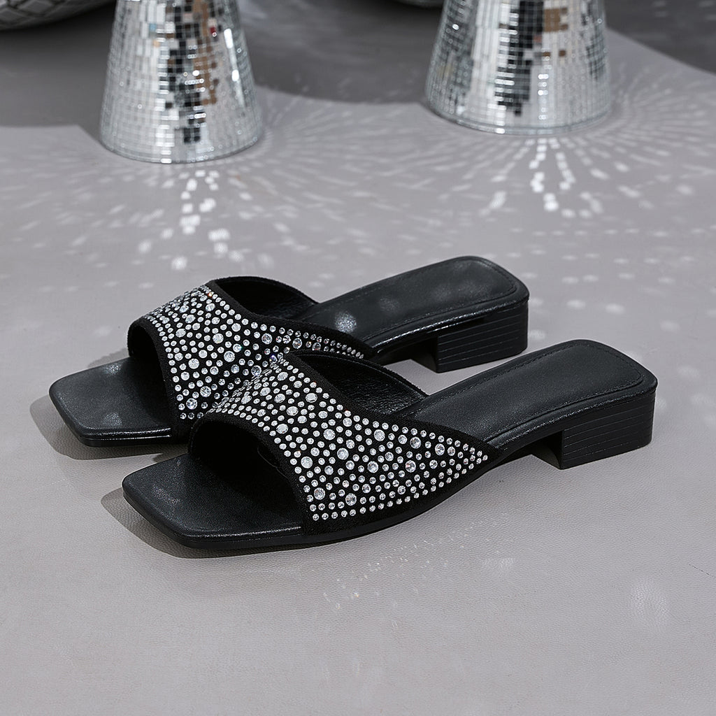 Elegant Women's Low-Heel Square-Toe Sandals with Accents, Women Shoes