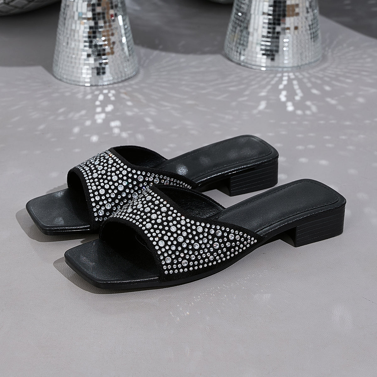 Elegant Women's Low-Heel Square-Toe Sandals with Accents, Women Shoes