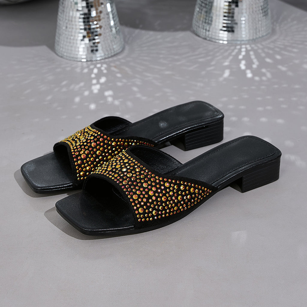 Elegant Women's Low-Heel Square-Toe Sandals with Accents, Women Shoes