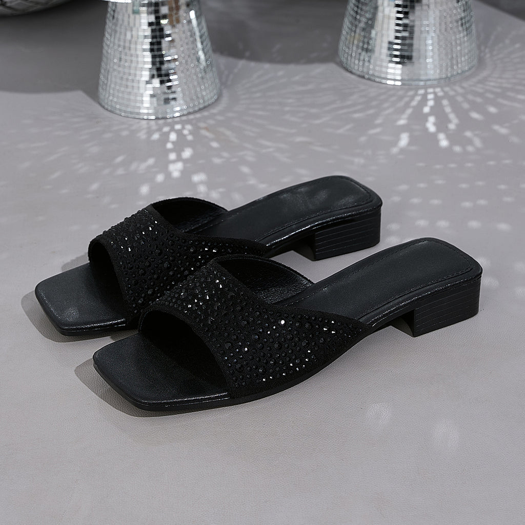 Elegant Women's Low-Heel Square-Toe Sandals with Accents, Women Shoes