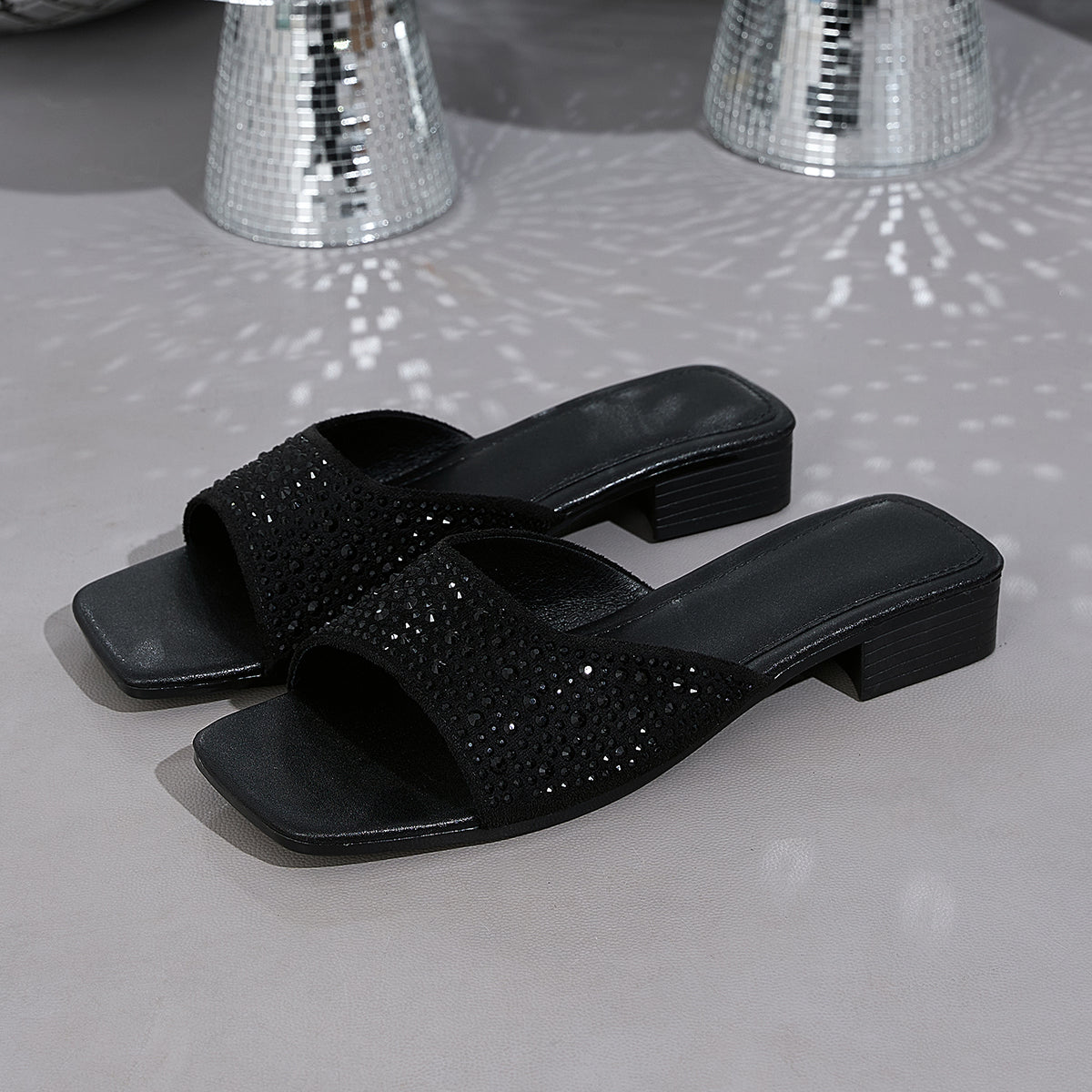 Elegant Women's Low-Heel Square-Toe Sandals with Accents, Women Shoes