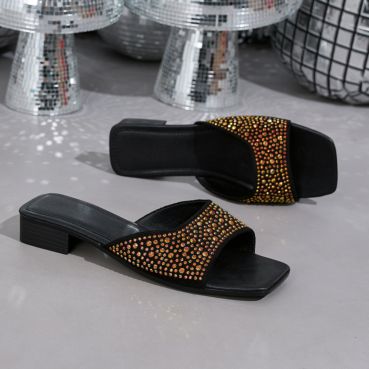 Elegant Women's Low-Heel Square-Toe Sandals with Accents, Women Shoes