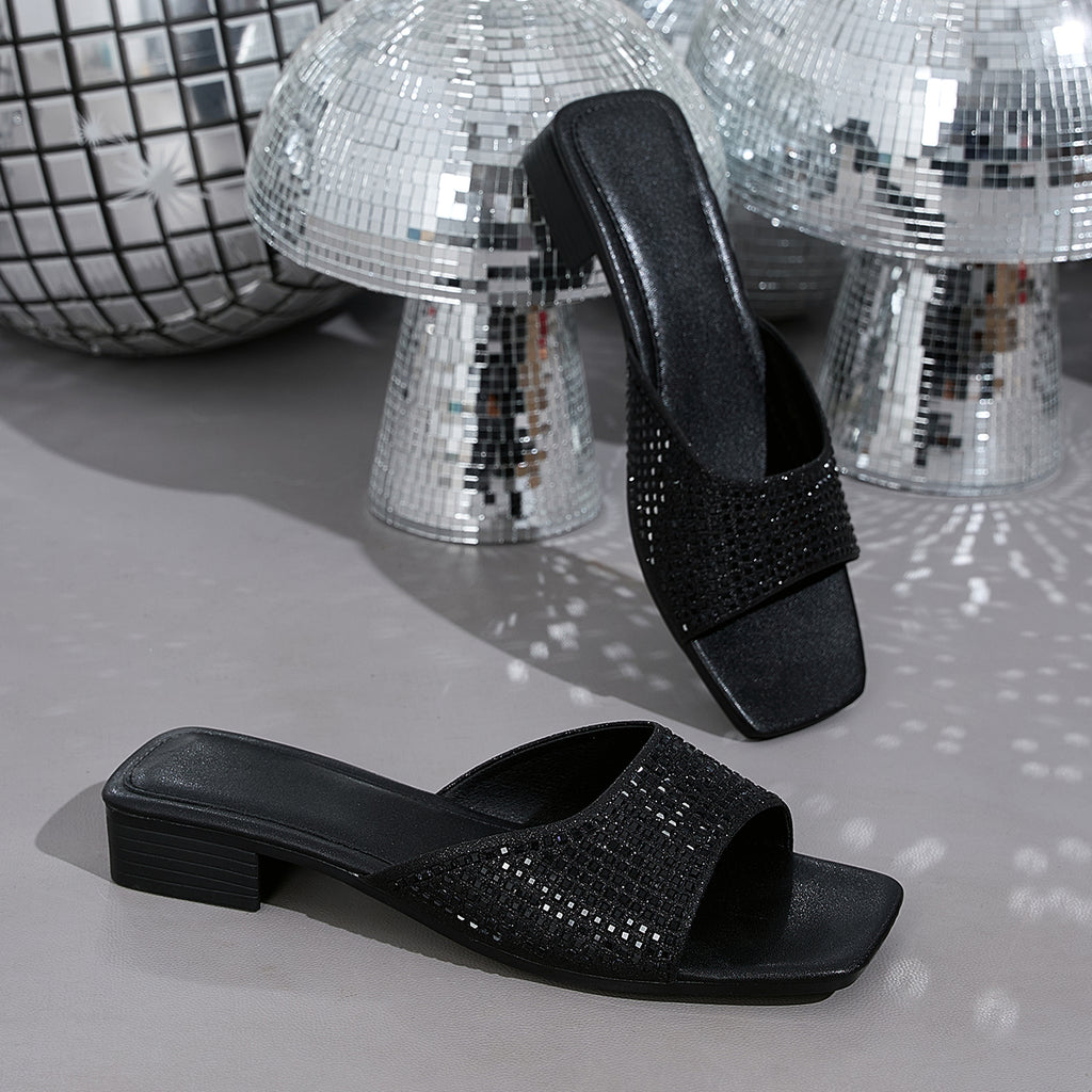Elegant Women's Square-Toe Sandals with Sparkling Rhinestones, Women Shoes