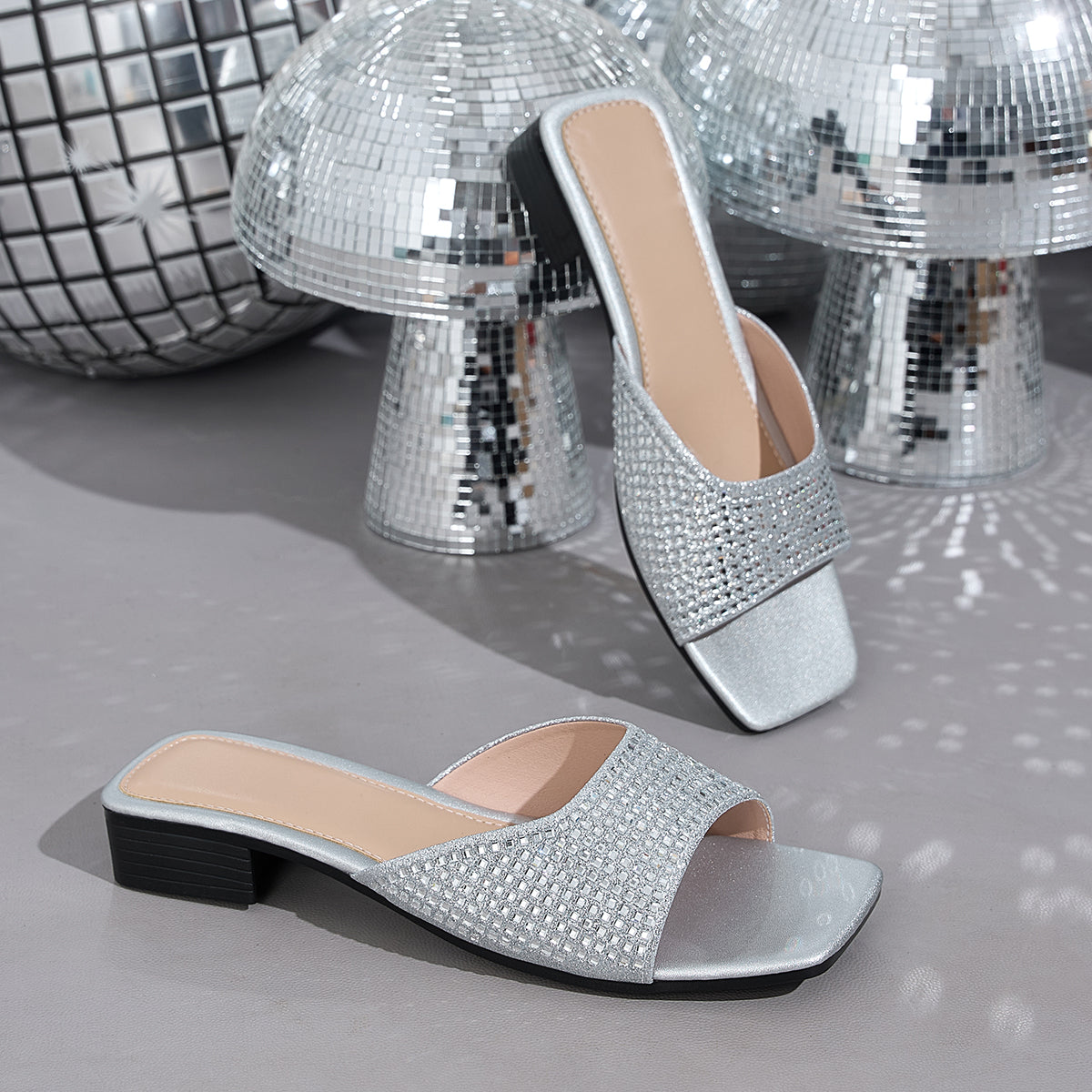 Elegant Women's Square-Toe Sandals with Sparkling Rhinestones, Women Shoes