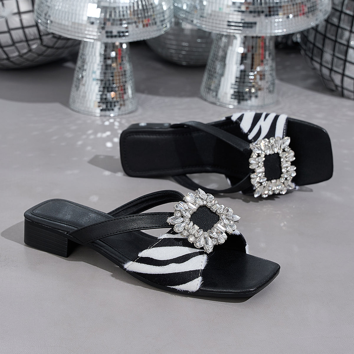 Elegant Women'S Rhinestone Zebra Print Sandals, Women Shoes