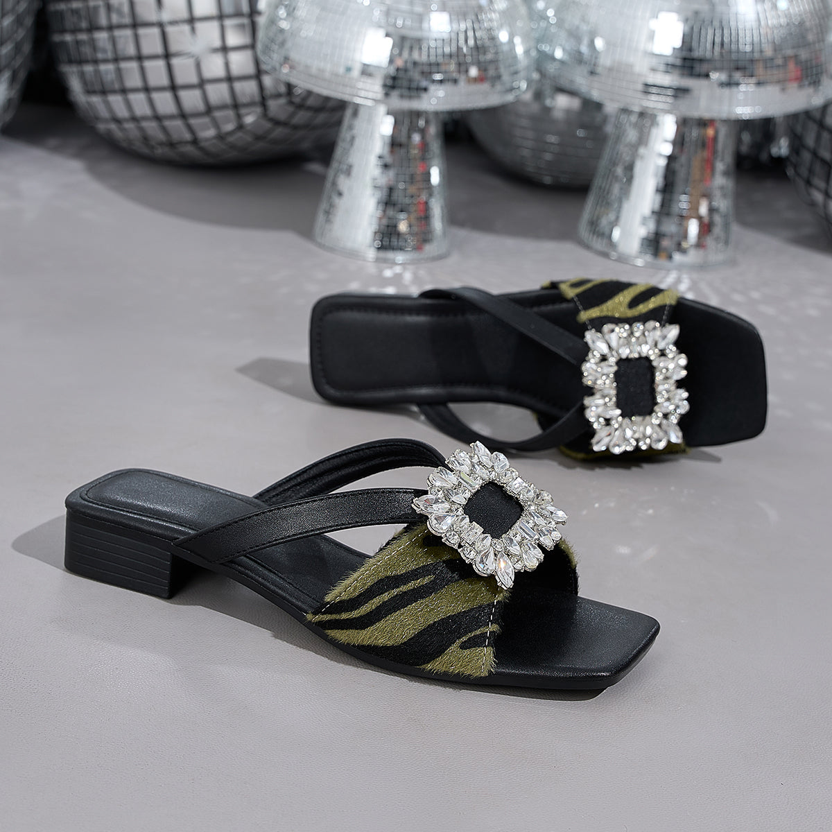 Elegant Women'S Rhinestone Zebra Print Sandals, Women Shoes