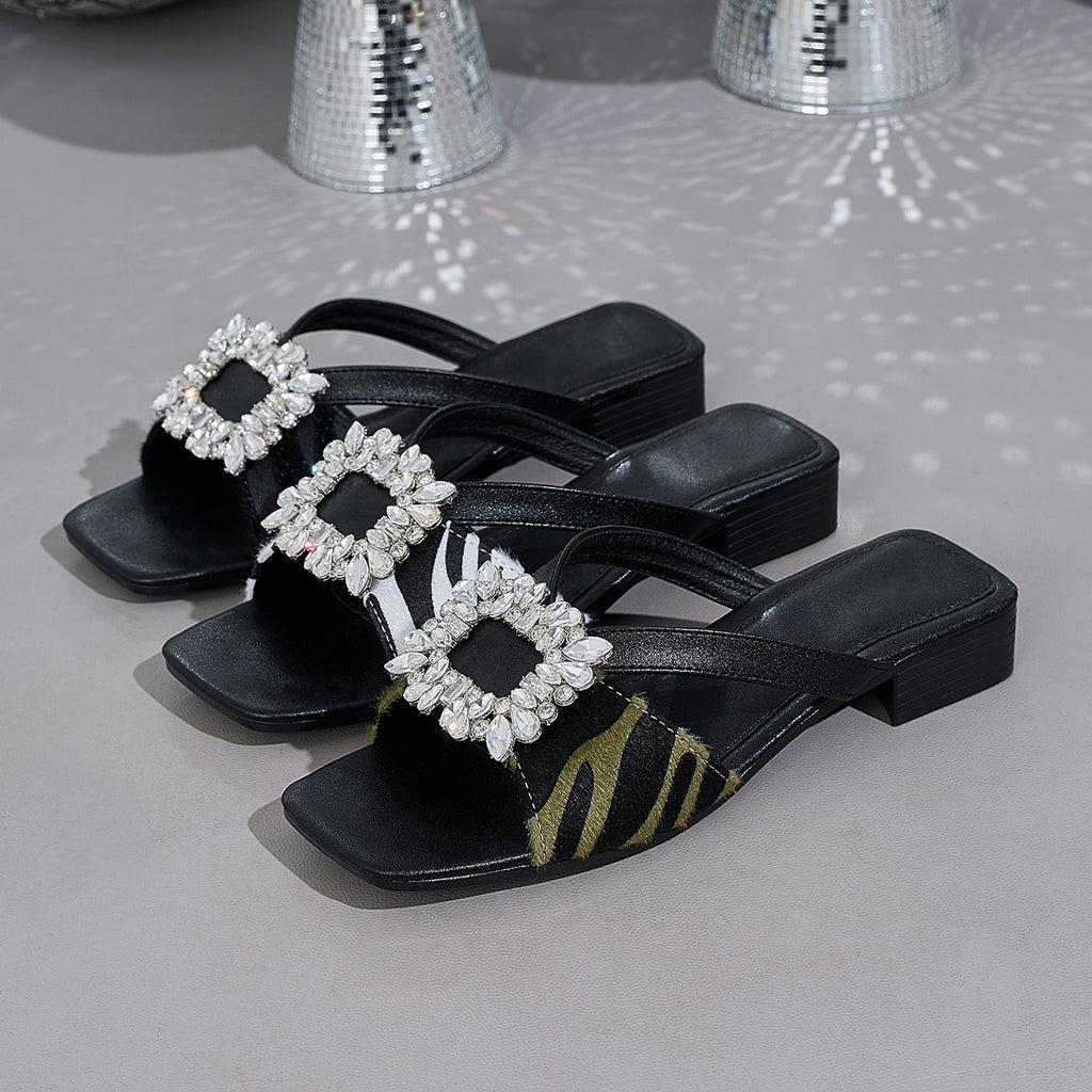 Elegant Women'S Rhinestone Zebra Print Sandals, Women Shoes