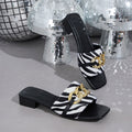 Elegant Women's Zebra Print Sandals with Large Golden Chain Decoration, Women Shoes