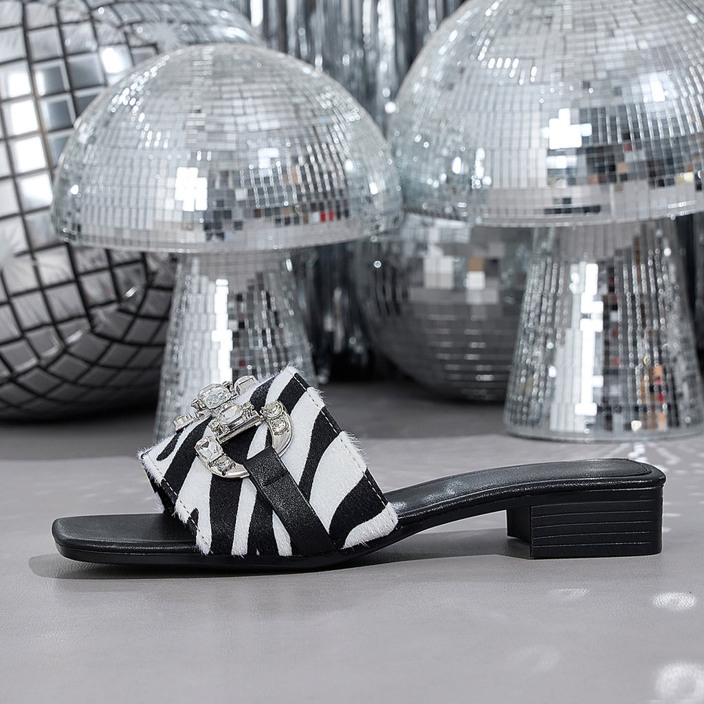 Elegant Women'S Zebra Print Rhinestone Buckle Versatile Sandals, Women Shoes