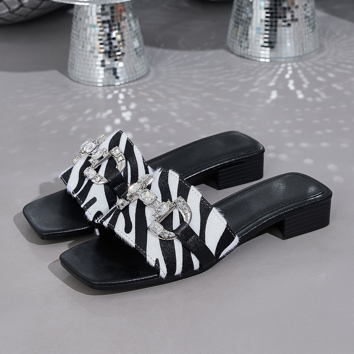 Elegant Women'S Zebra Print Rhinestone Buckle Versatile Sandals, Women Shoes
