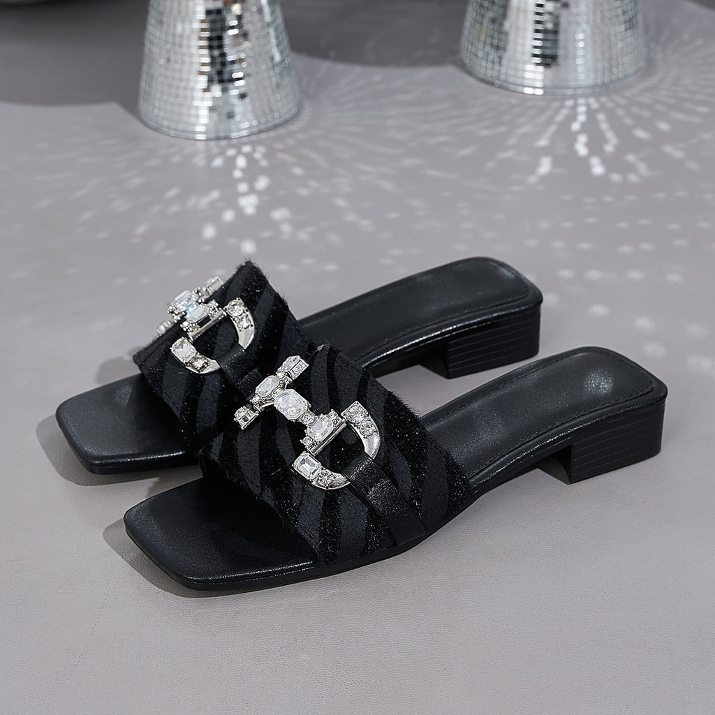Elegant Women'S Zebra Print Rhinestone Buckle Versatile Sandals, Women Shoes