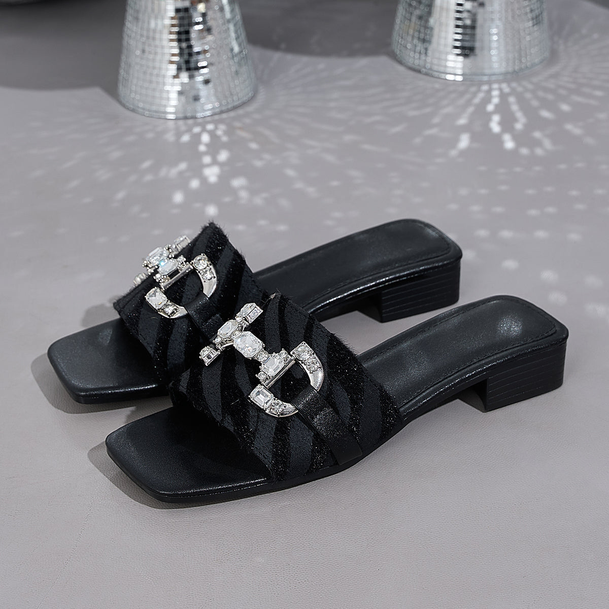 Elegant Women'S Zebra Print Rhinestone Buckle Versatile Sandals, Women Shoes