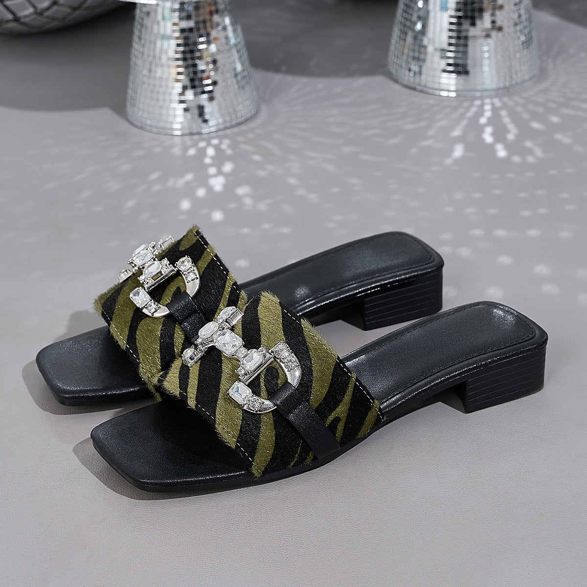 Elegant Women'S Zebra Print Rhinestone Buckle Versatile Sandals, Women Shoes