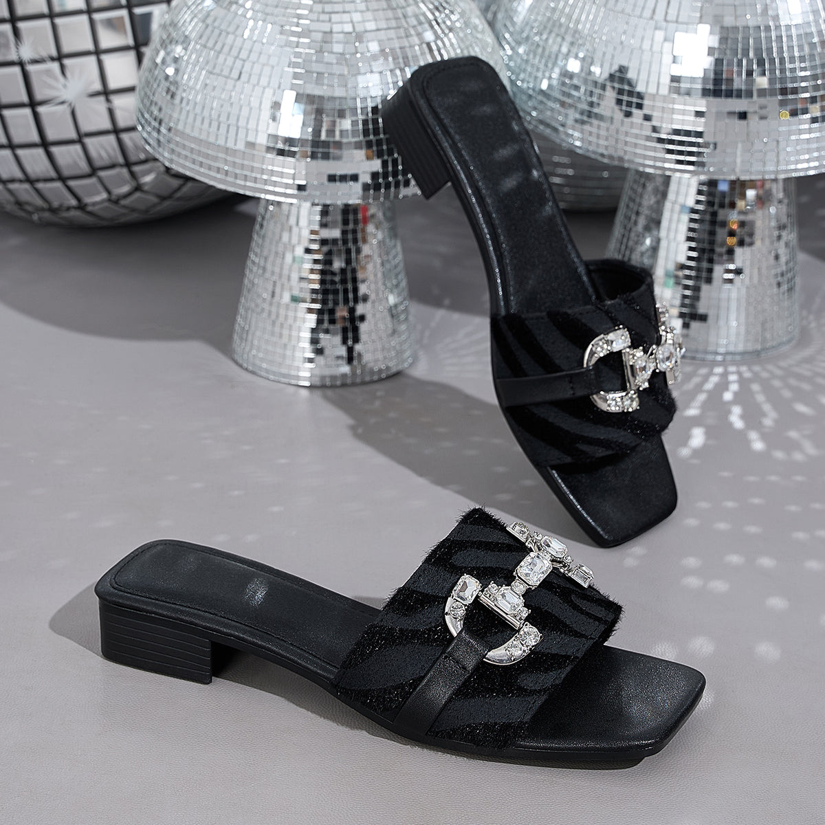 Elegant Women'S Zebra Print Rhinestone Buckle Versatile Sandals, Women Shoes