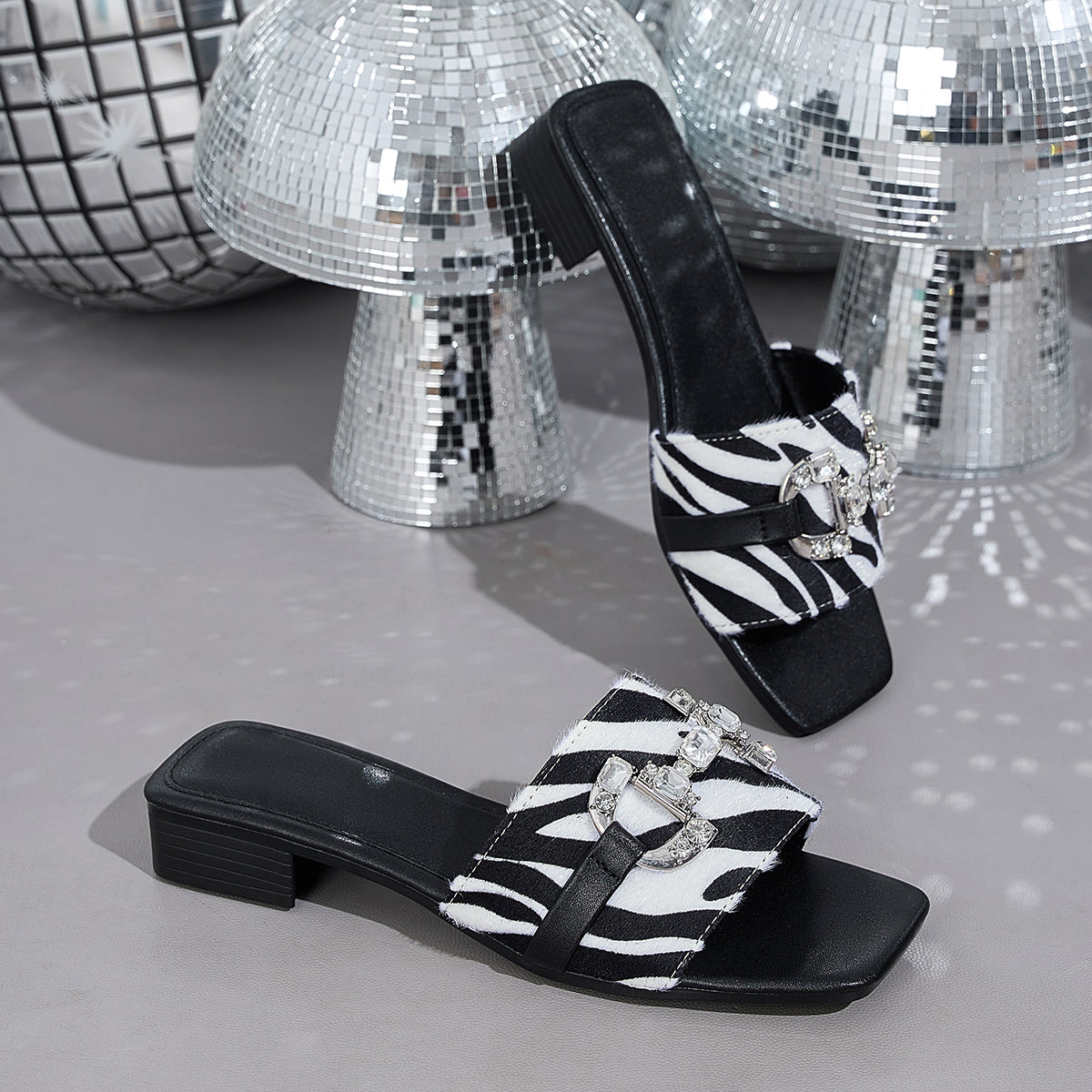 Elegant Women'S Zebra Print Rhinestone Buckle Versatile Sandals, Women Shoes