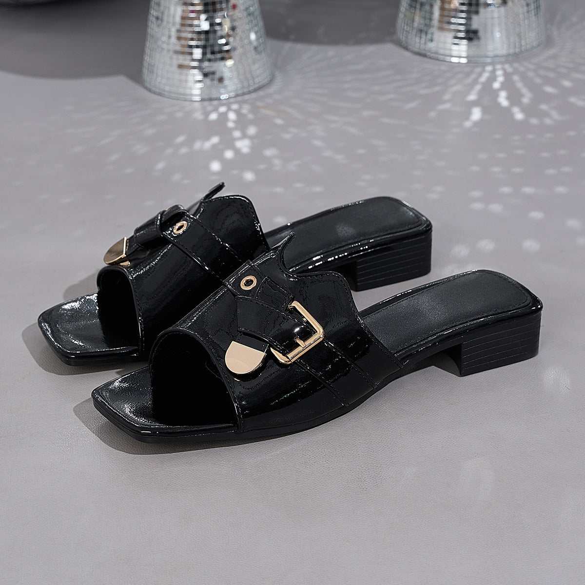 Elegant Women'S Stylish Patent Square-Toed Sandals, Women Shoes