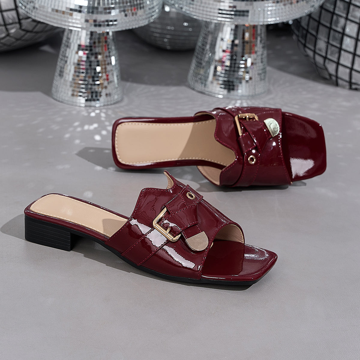 Elegant Women'S Stylish Patent Square-Toed Sandals, Women Shoes