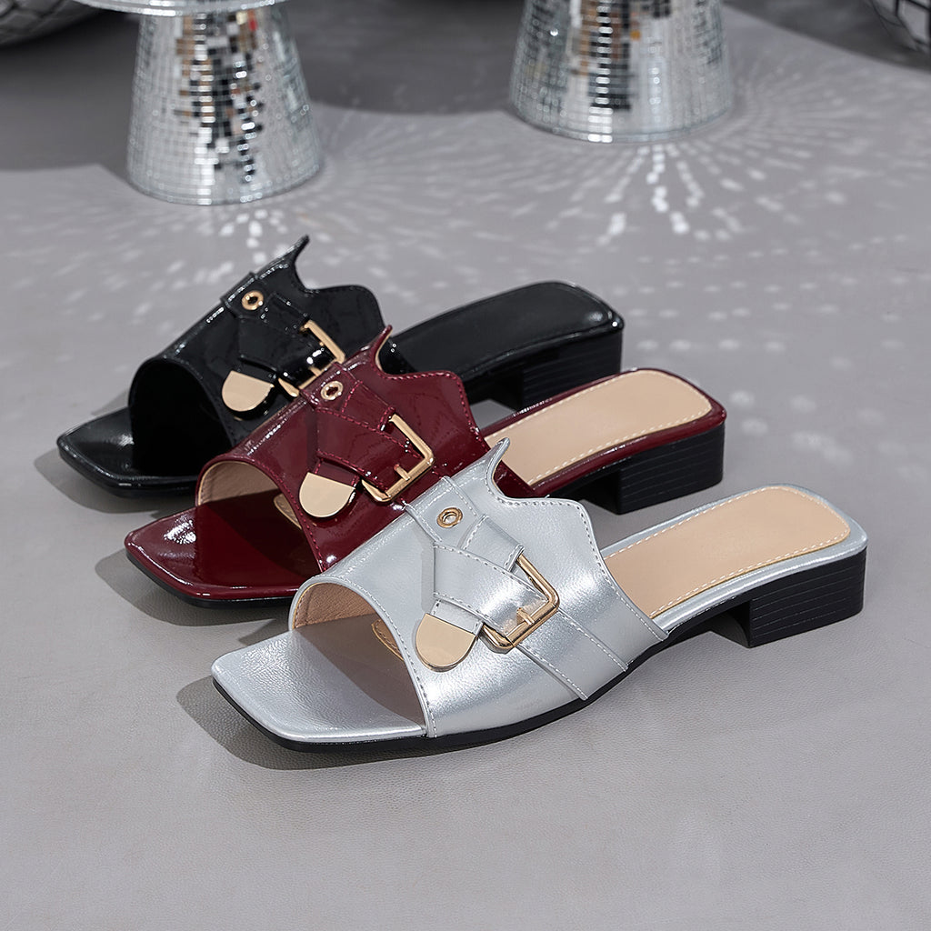 Elegant Women'S Stylish Patent Square-Toed Sandals, Women Shoes