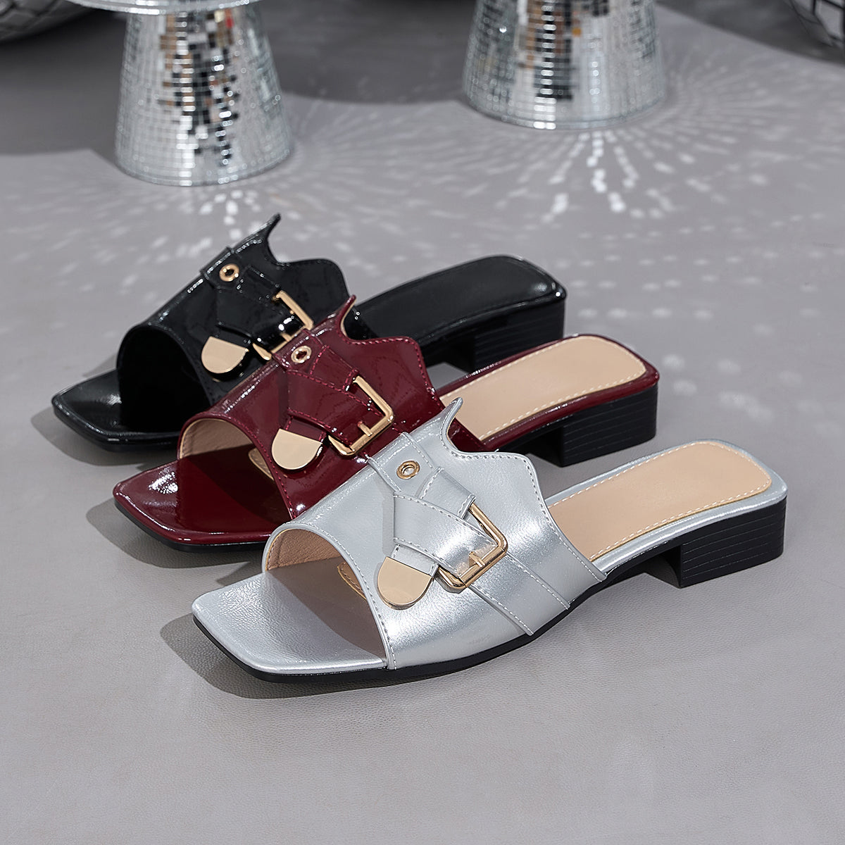 Elegant Women'S Stylish Patent Square-Toed Sandals, Women Shoes
