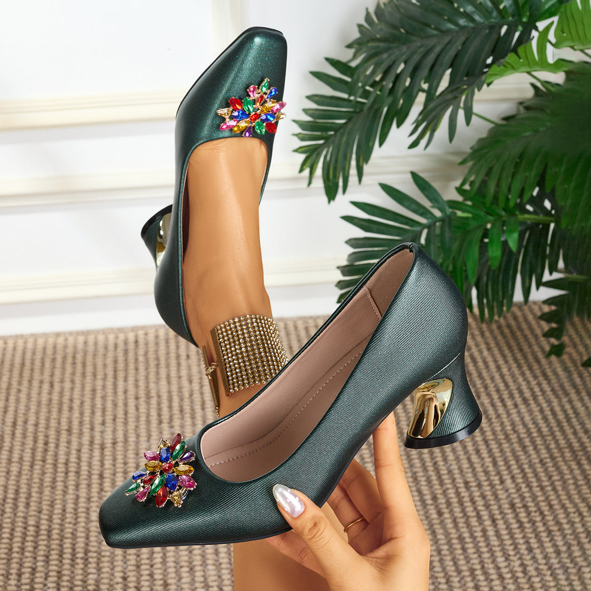 Elegant Women's High Heels - Chunky Block Square Toe Fashion Style, Suitable for Weddings, Parties, Balls and Travel, Women Shoes