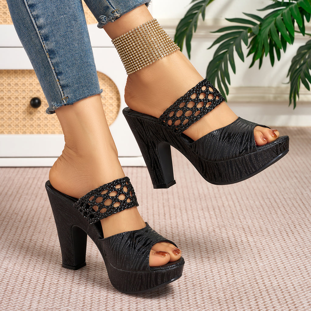 Elegant Women's Fashion Open-Weave High-Heel Sandals, Women Shoes