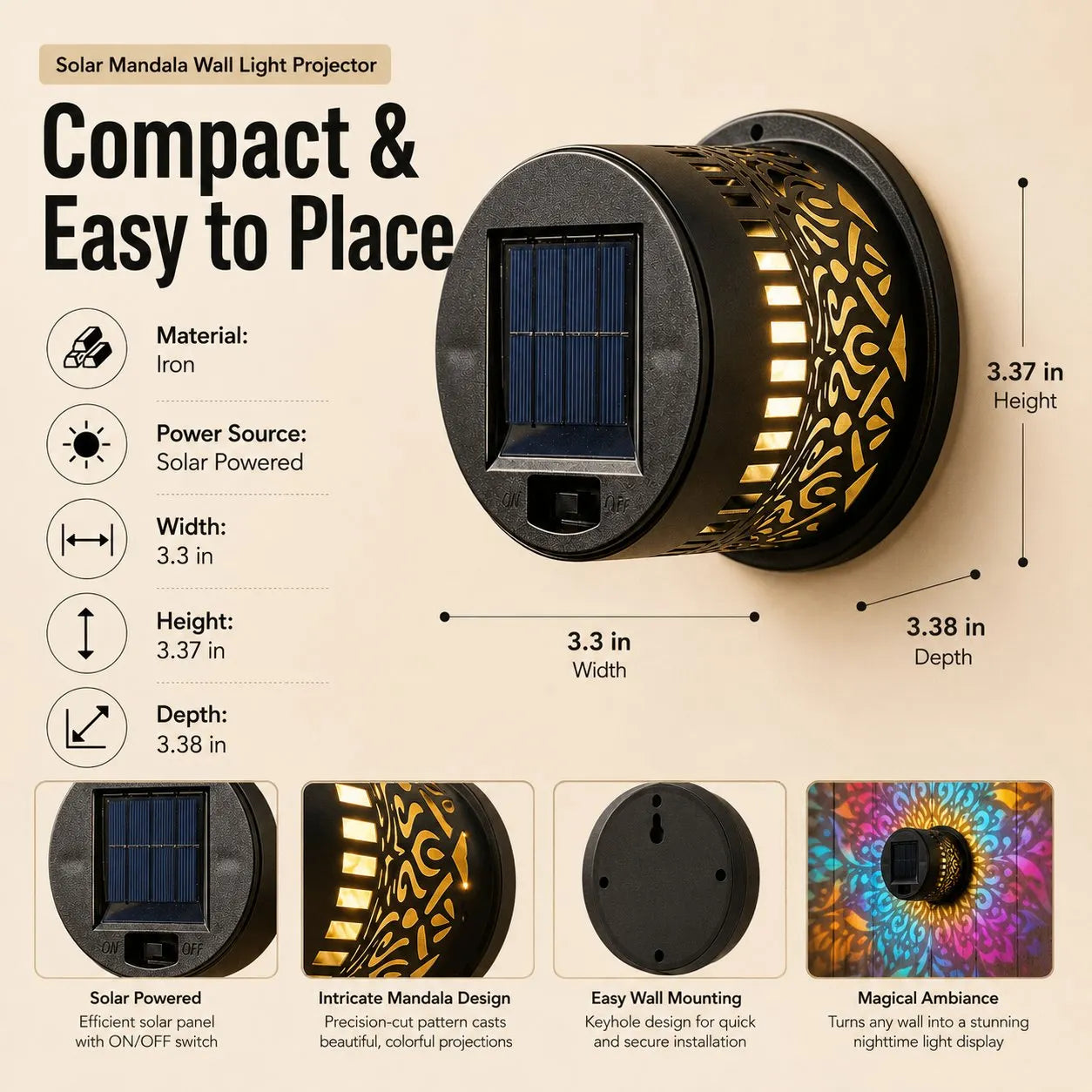 Solar Mandala Wall Light | Outdoor Garden Fence Projector Lamp 🪐🌌