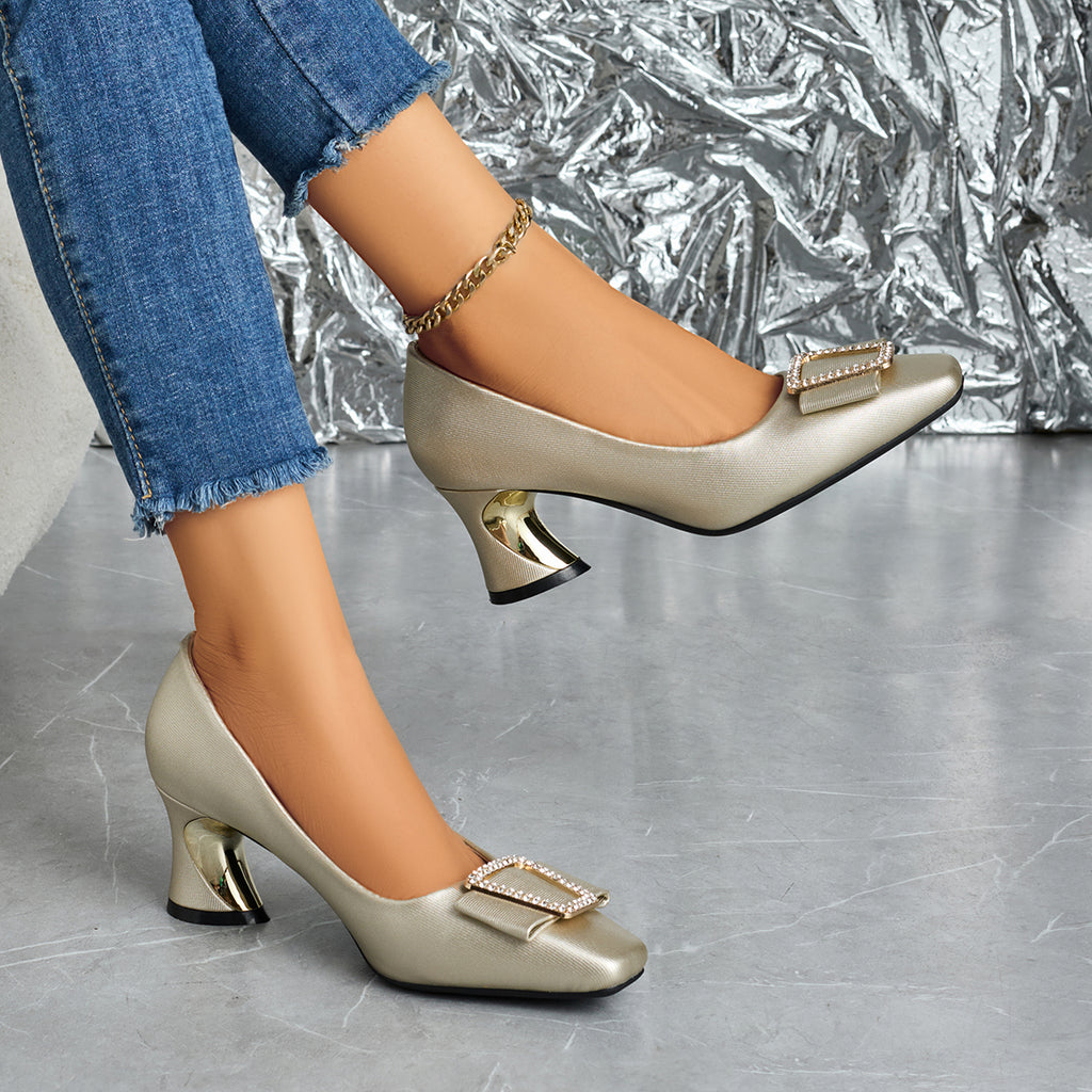 Ladies' Stylish Casual Square-Toed High Heels, Comfortable Chunky Heel Versatile Style., Women Shoes