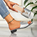 Women'S Elegant Open-Toe Flat Low-Heel Sandals, Fashionable Square Toe with Diamond Buckle, Slip-On Style, Suitable for Casual, Party, Banquet, And Outdoor Wear., Women Shoes