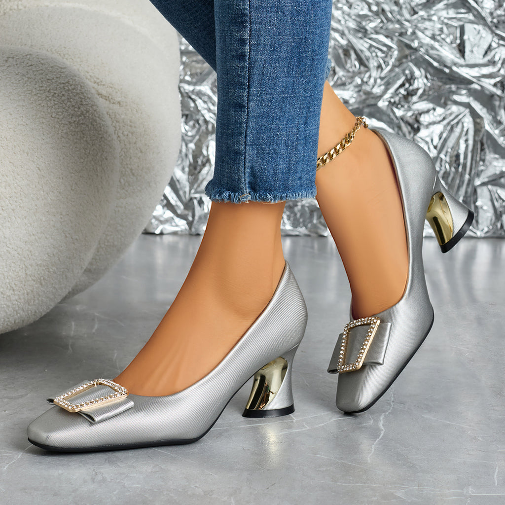 Ladies' Stylish Casual Square-Toed High Heels, Comfortable Chunky Heel Versatile Style., Women Shoes
