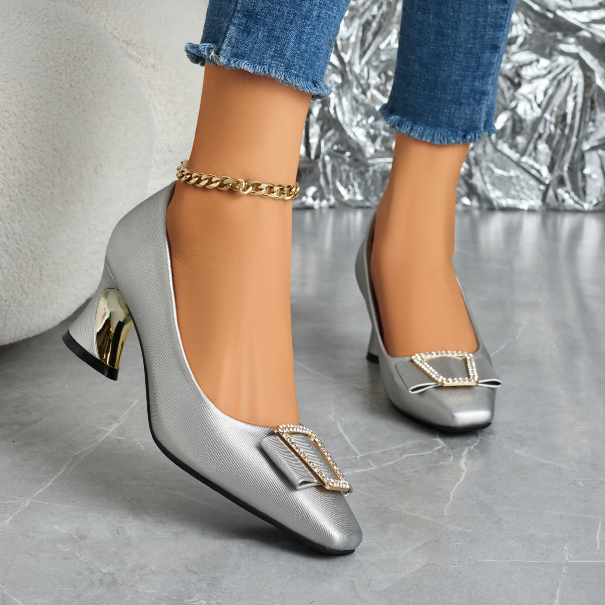 Ladies' Stylish Casual Square-Toed High Heels, Comfortable Chunky Heel Versatile Style., Women Shoes